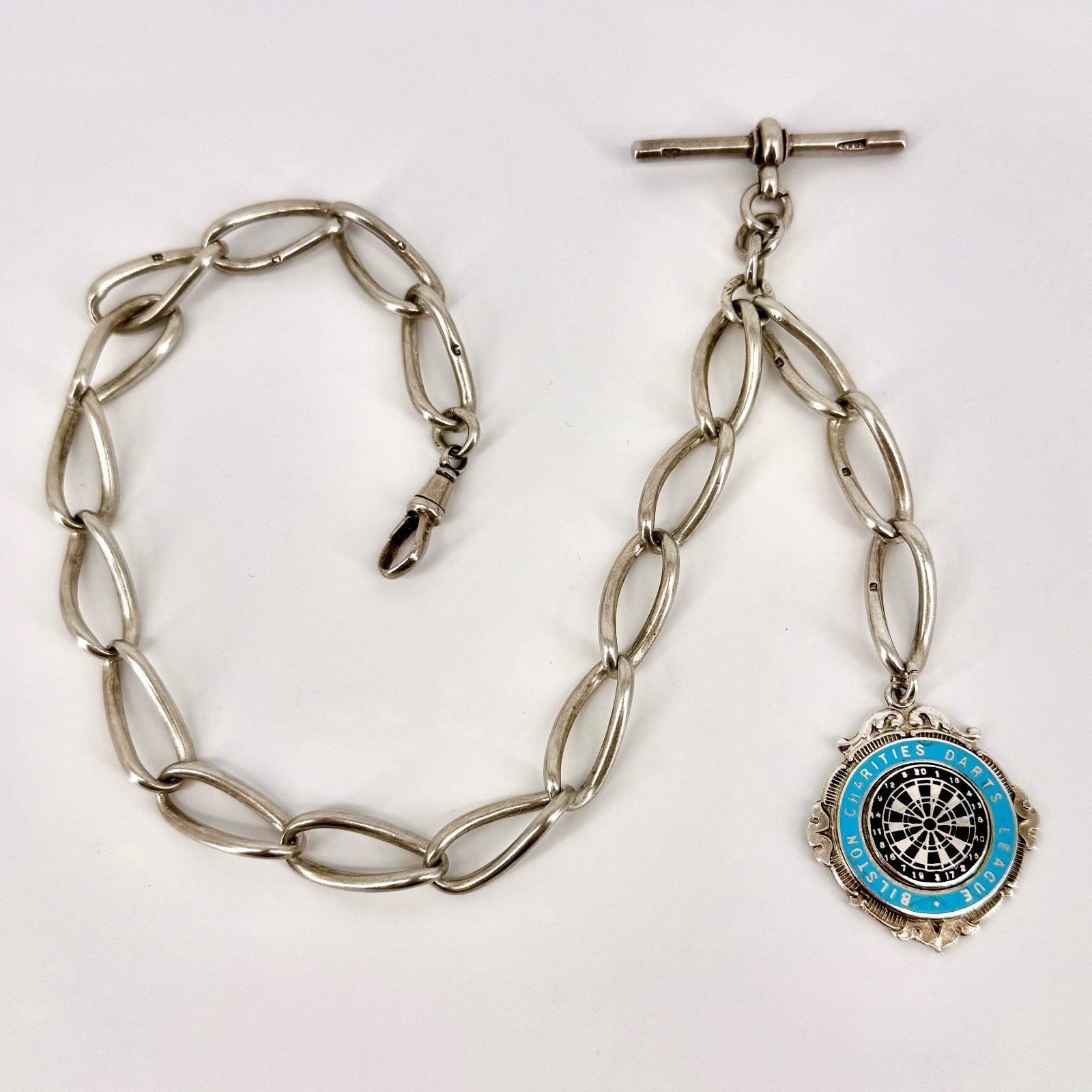 Antique Silver Albert Chain with T-Bar & Medallion – 1900 & 1924