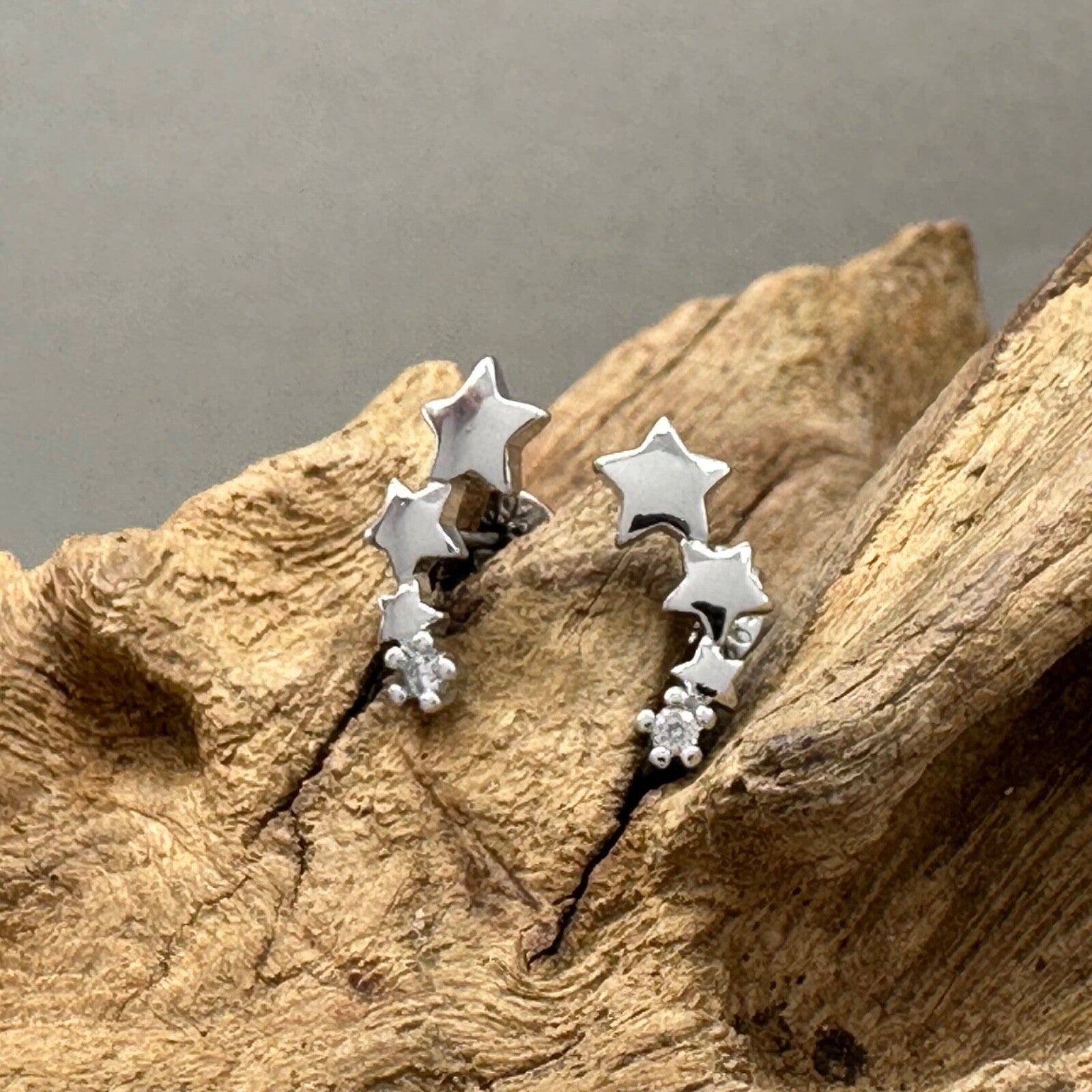 Brand New 925 Sterling Silver Triple Star Stud Earrings - Elegant, Modern Design