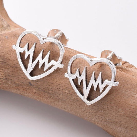 Brand New 925 Sterling Silver Heartbeat Stud Earrings