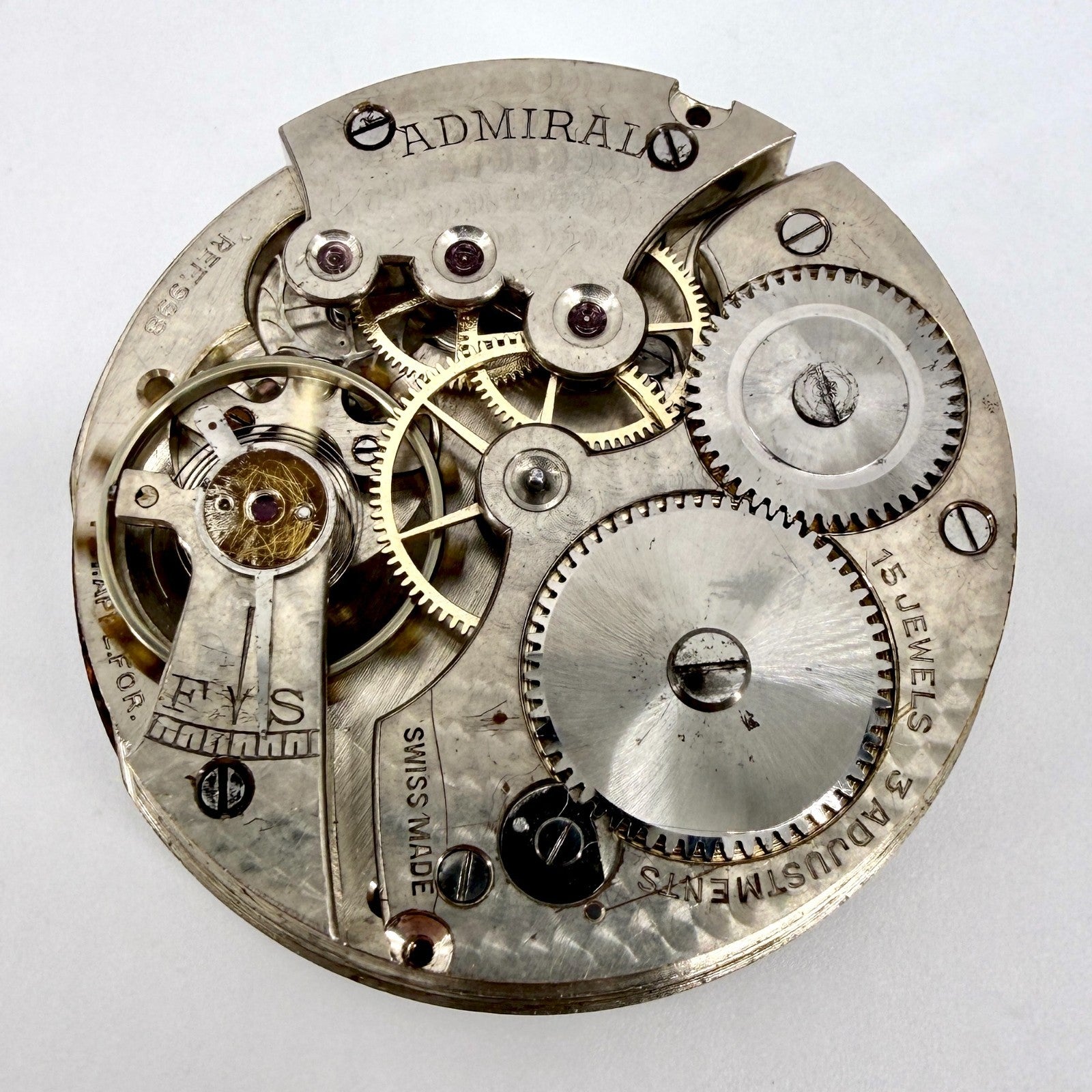 Vintage ADMIRAL CYMA Cal. 998 Pocket Watch Movement – 15J – Working