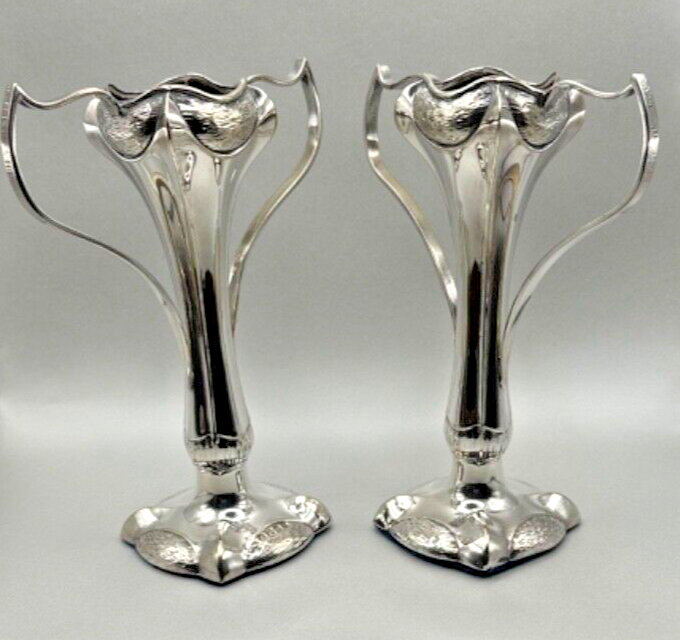Pair of Antique Silver Plated Claw Vases - EPNS