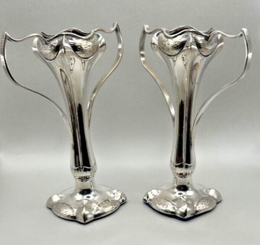 Pair of Antique Silver Plated Claw Vases - EPNS