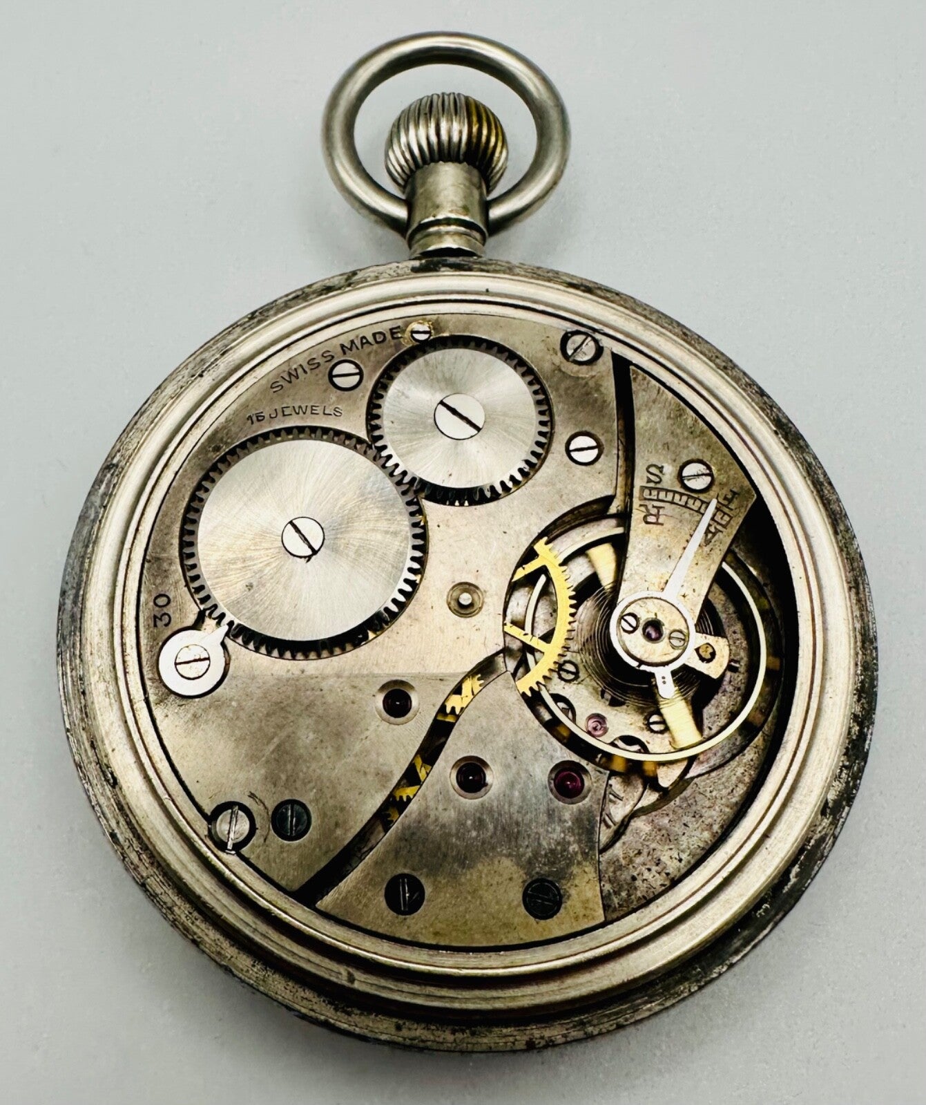 Antique British Military Pocket Watch - GS/TP Swiss Made 15 Jewels - Working