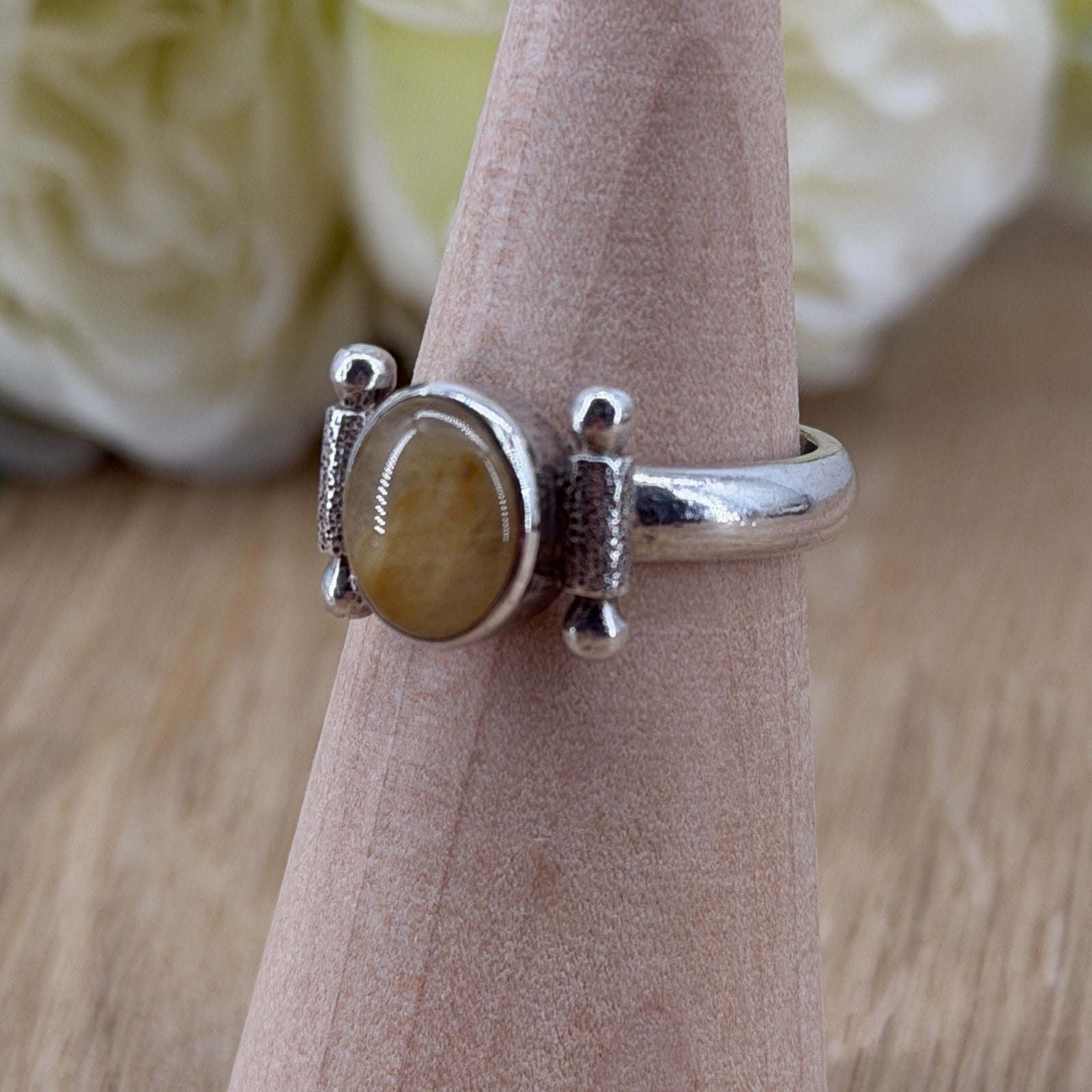 Vintage 925 Sterling Silver Rutile Quartz Ring – UK Size R – Oval Cabochon