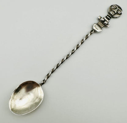 Antique White Metal Spoon - Twisted Stem & Character Finial