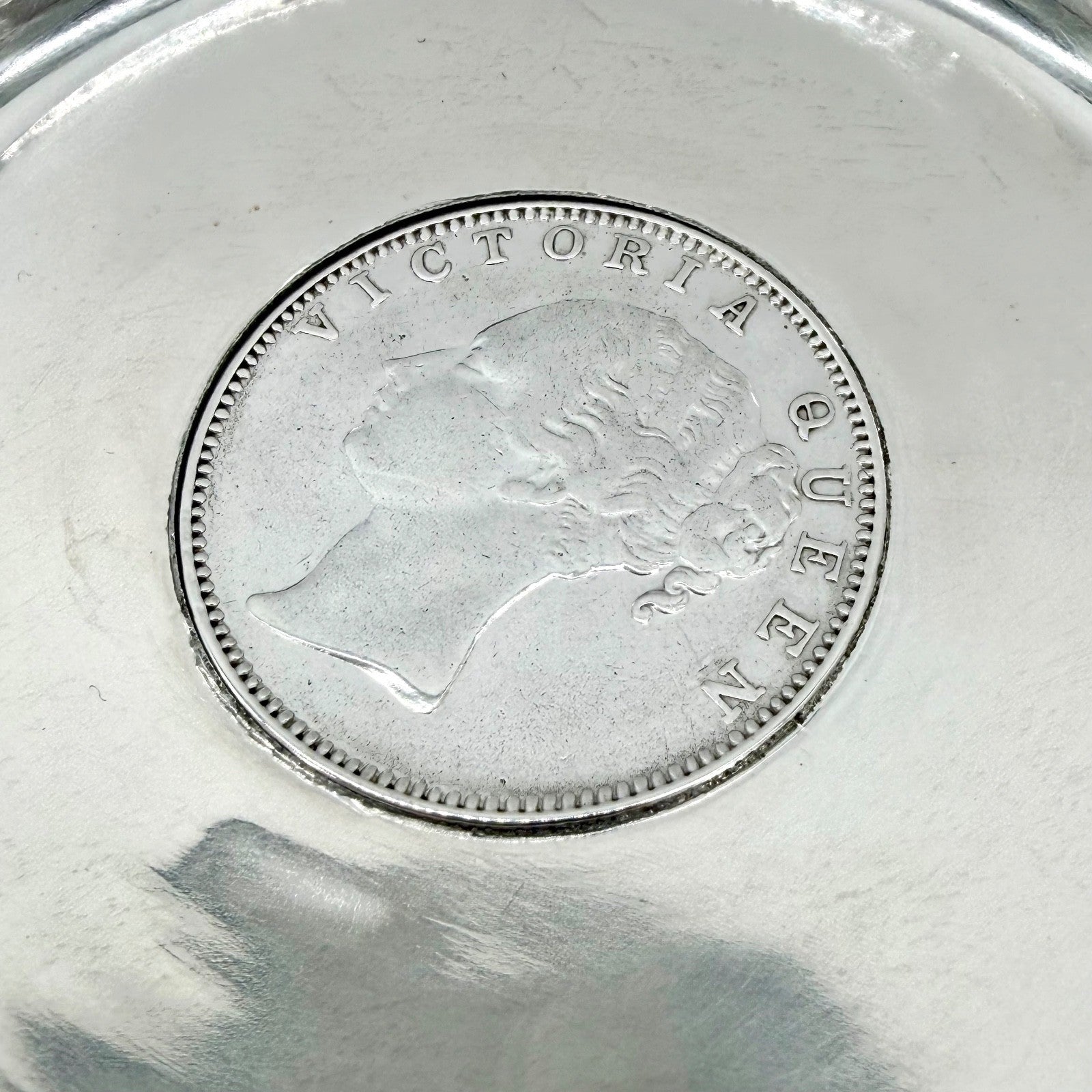 Antique Sterling Silver Coin Pin Dish, One Rupee 1840 East India Company - Boxed