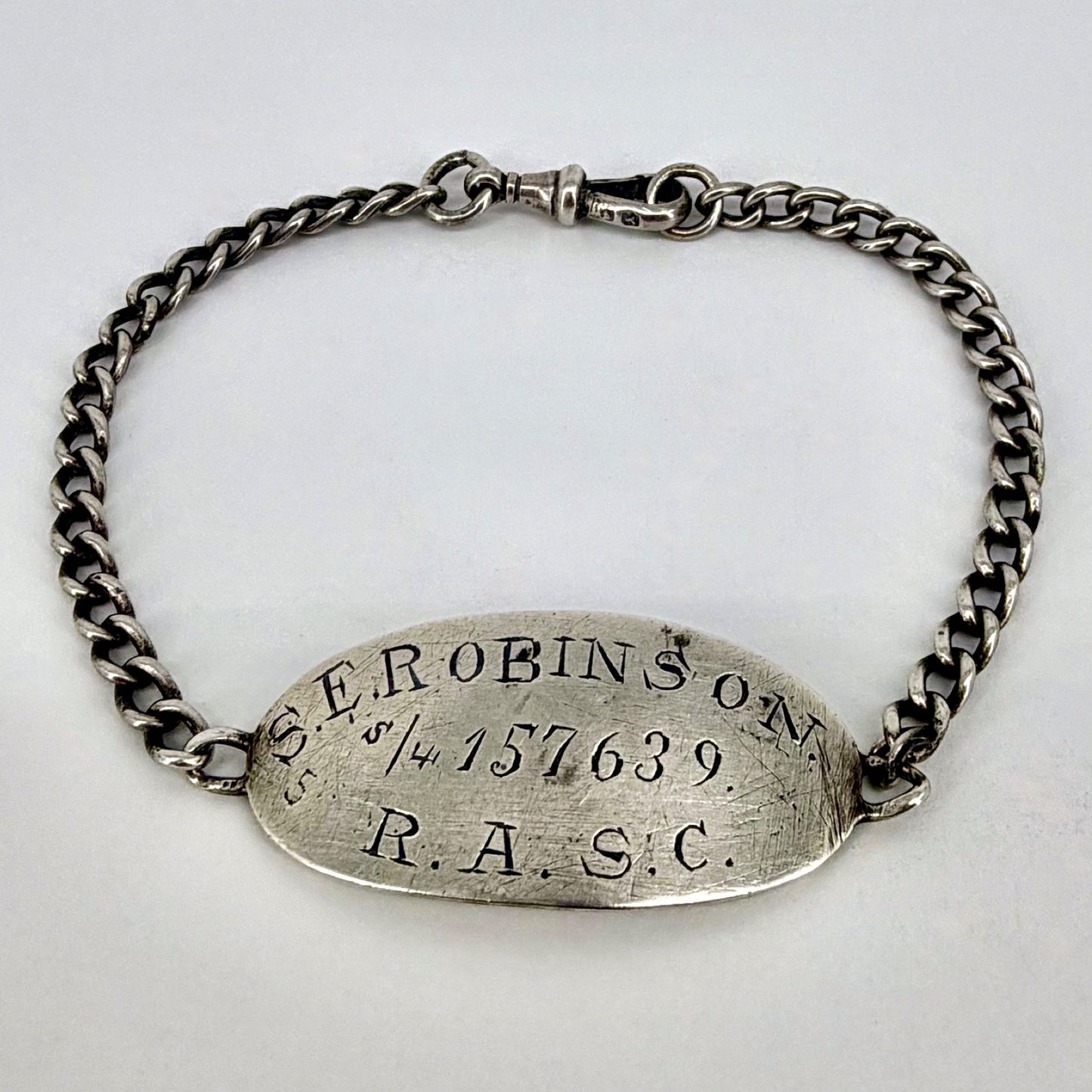 Antique WWI Silver ID Bracelet – London 1916 John Collard Vickery – R.A.S.C.