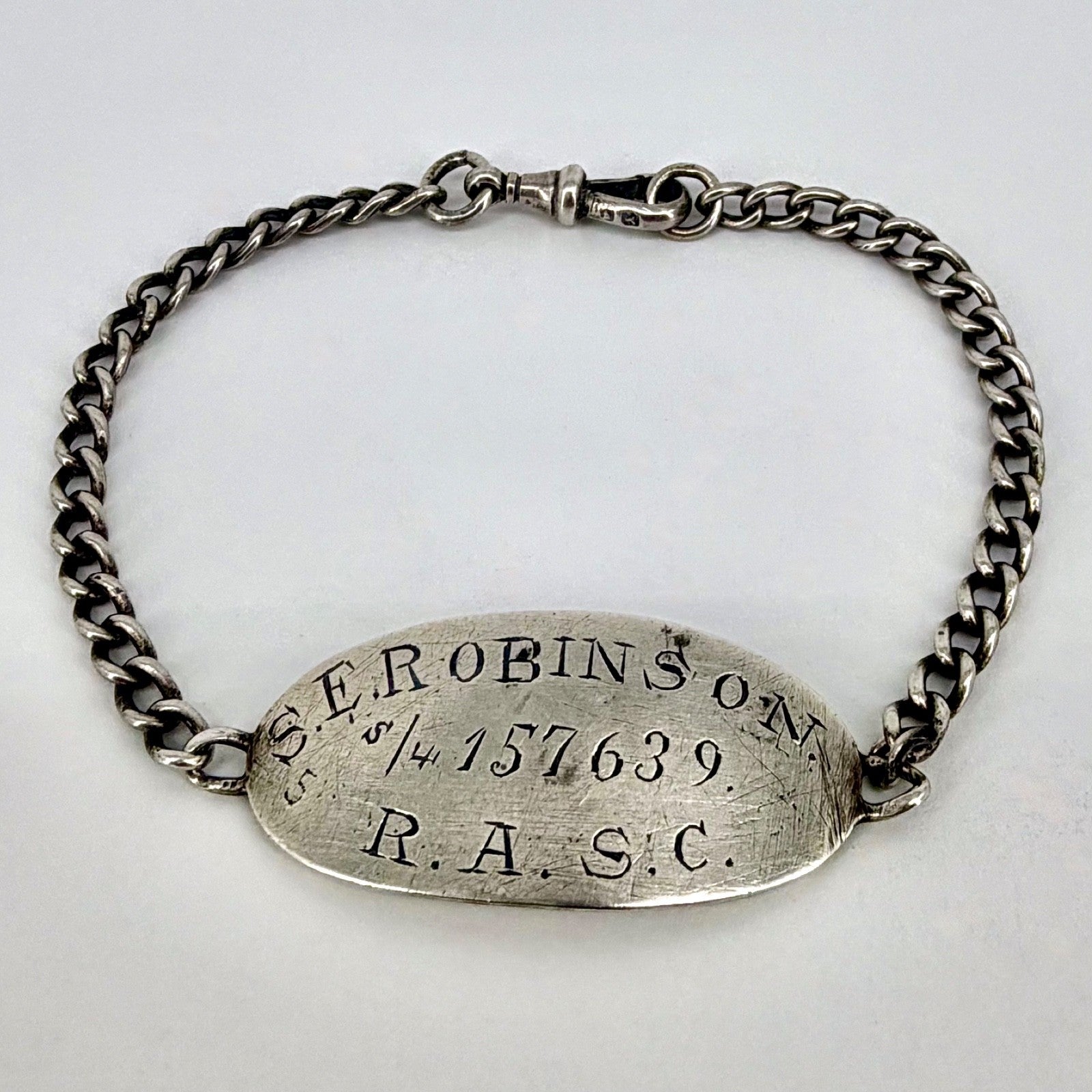 Antique WWI Silver ID Bracelet – London 1916 John Collard Vickery – R.A.S.C.
