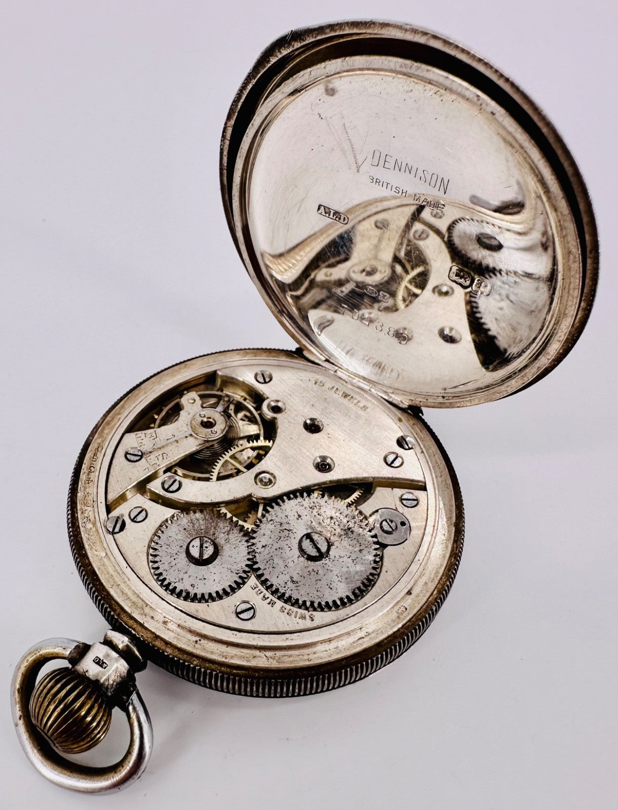 Antique Silver Dennison Cased Pocket Watch – 1939 Dublin Import Marks, 15 Jewels