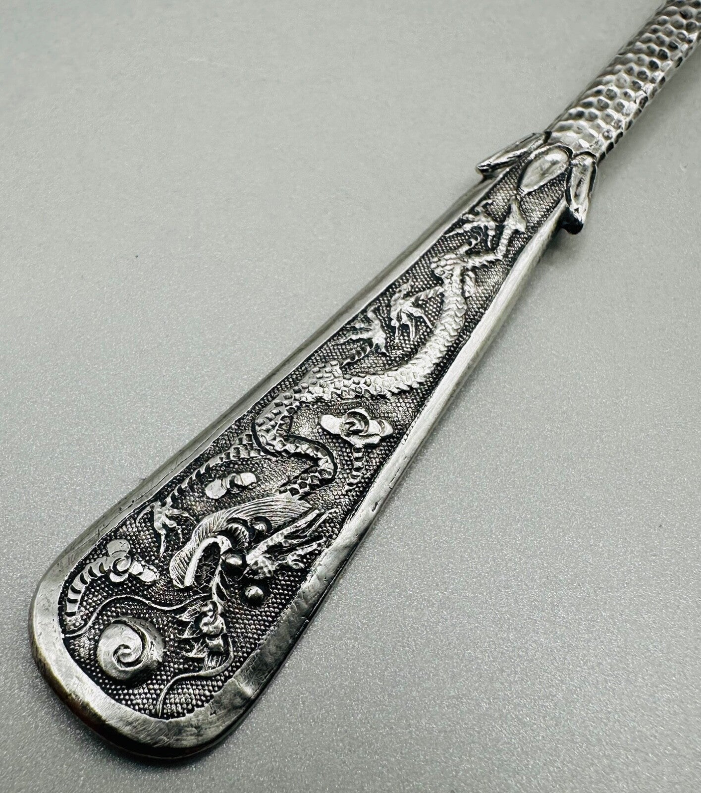 Antique Chinese Export Silver Fish Knife - Intricate Dragon and Floral Design