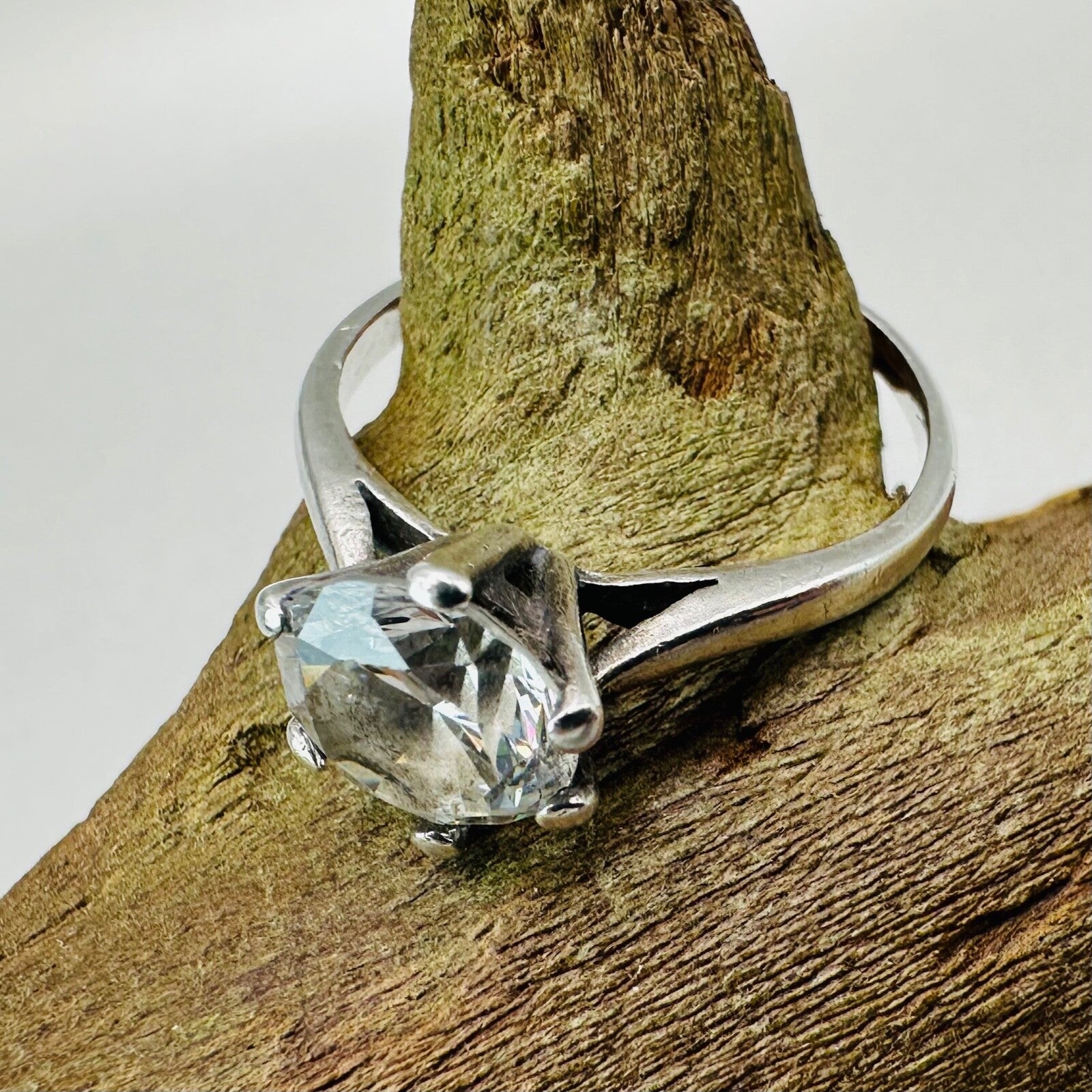Vintage Sterling Silver Ring with Clear Stone - Size O