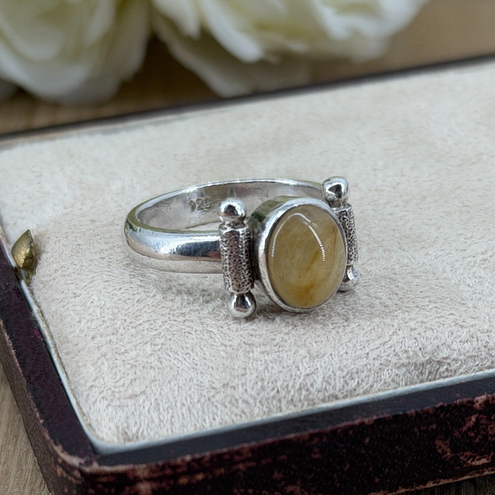 Vintage 925 Sterling Silver Rutile Quartz Ring – UK Size R – Oval Cabochon