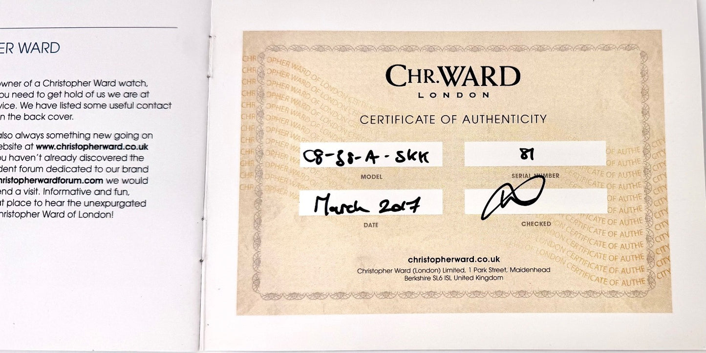 Christopher Ward C8 Flyer Automatic Mk I – Boxed, Cert, 2017, Excellent