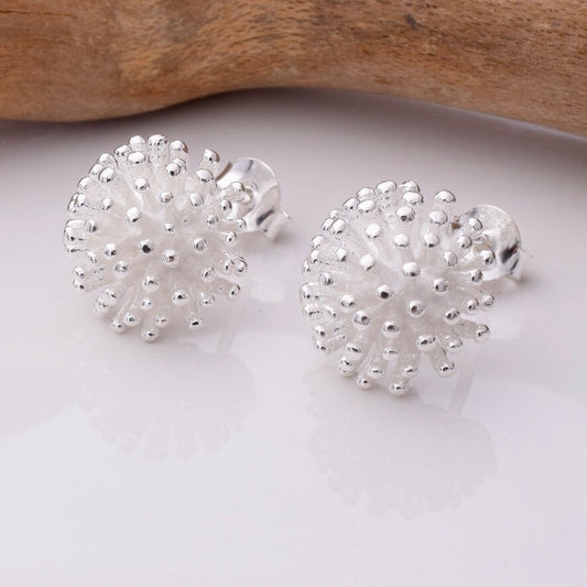 Brand New 925 Sterling Silver Chrysanthemum Stud Earrings, Elegant Floral Design