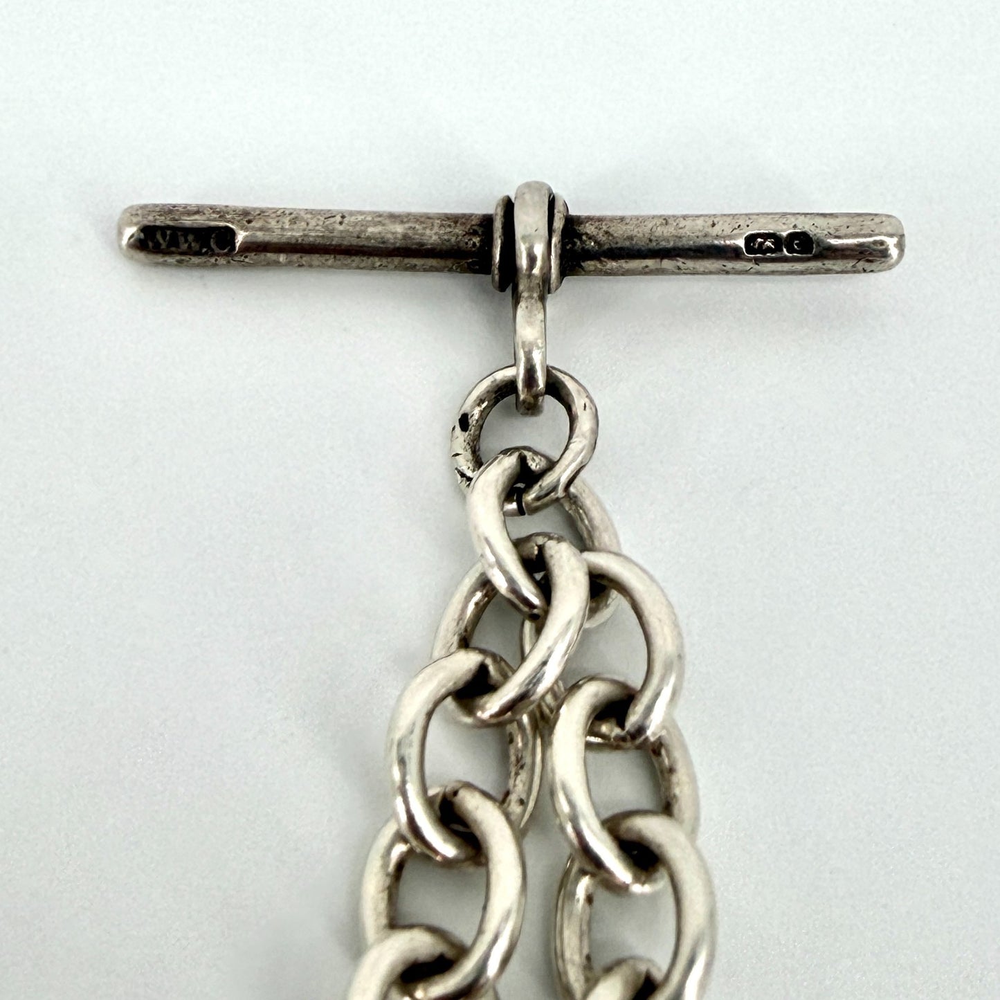 Antique Silver Albert Chain with T-Bar & Medallion – 1900 & 1924