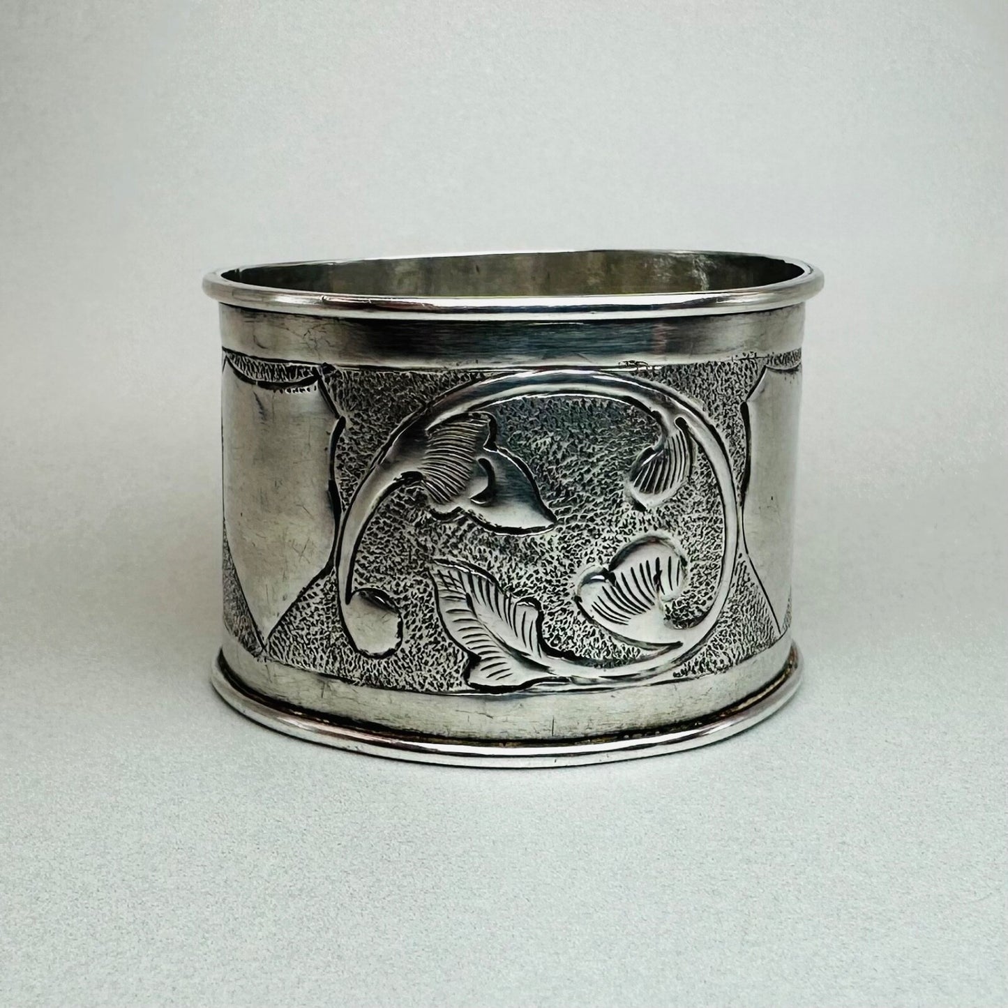 Antique Silver Napkin Ring – Floral Engraving – Hallmark Rubbed