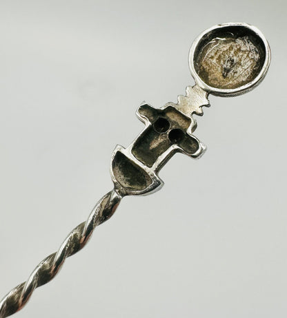 Antique White Metal Spoon - Twisted Stem & Character Finial