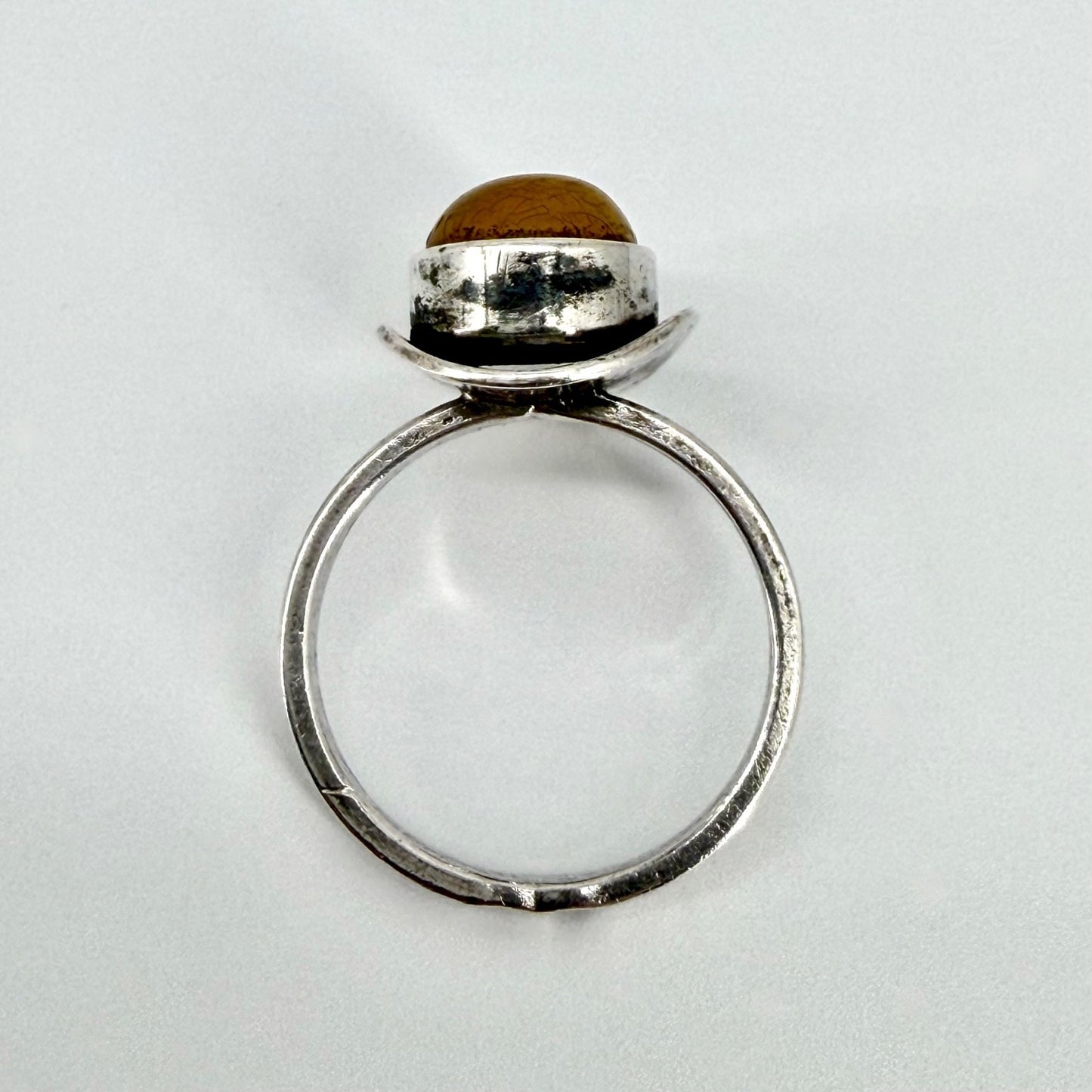 Vintage Polish Silver & Amber Ring – Modernist Design – Size N½