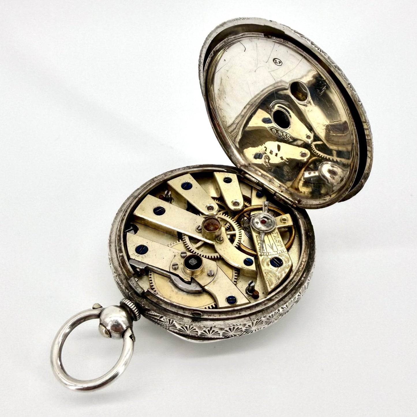 Antique Swiss Silver Pocket Watch – 935 Silver Case – Key Wound – Working