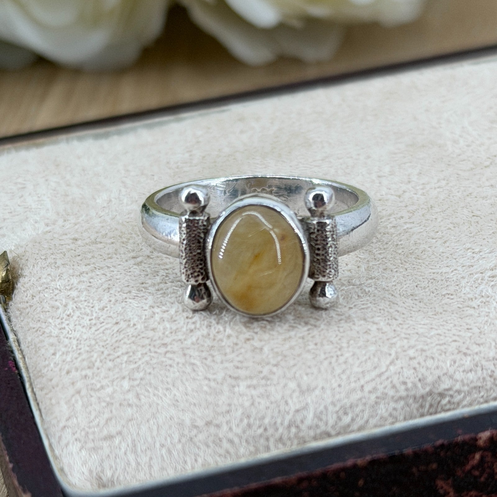 Vintage 925 Sterling Silver Rutile Quartz Ring – UK Size R – Oval Cabochon