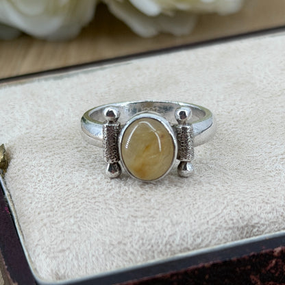 Vintage 925 Sterling Silver Rutile Quartz Ring – UK Size R – Oval Cabochon