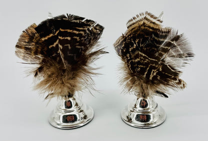 Pair Antique Silver Menu Holders – Chester 1898 Florence Warden – Feathers
