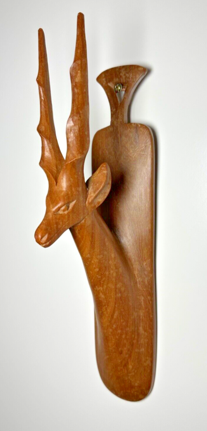 Antique Hand-Carved Antelope Wall Hanging