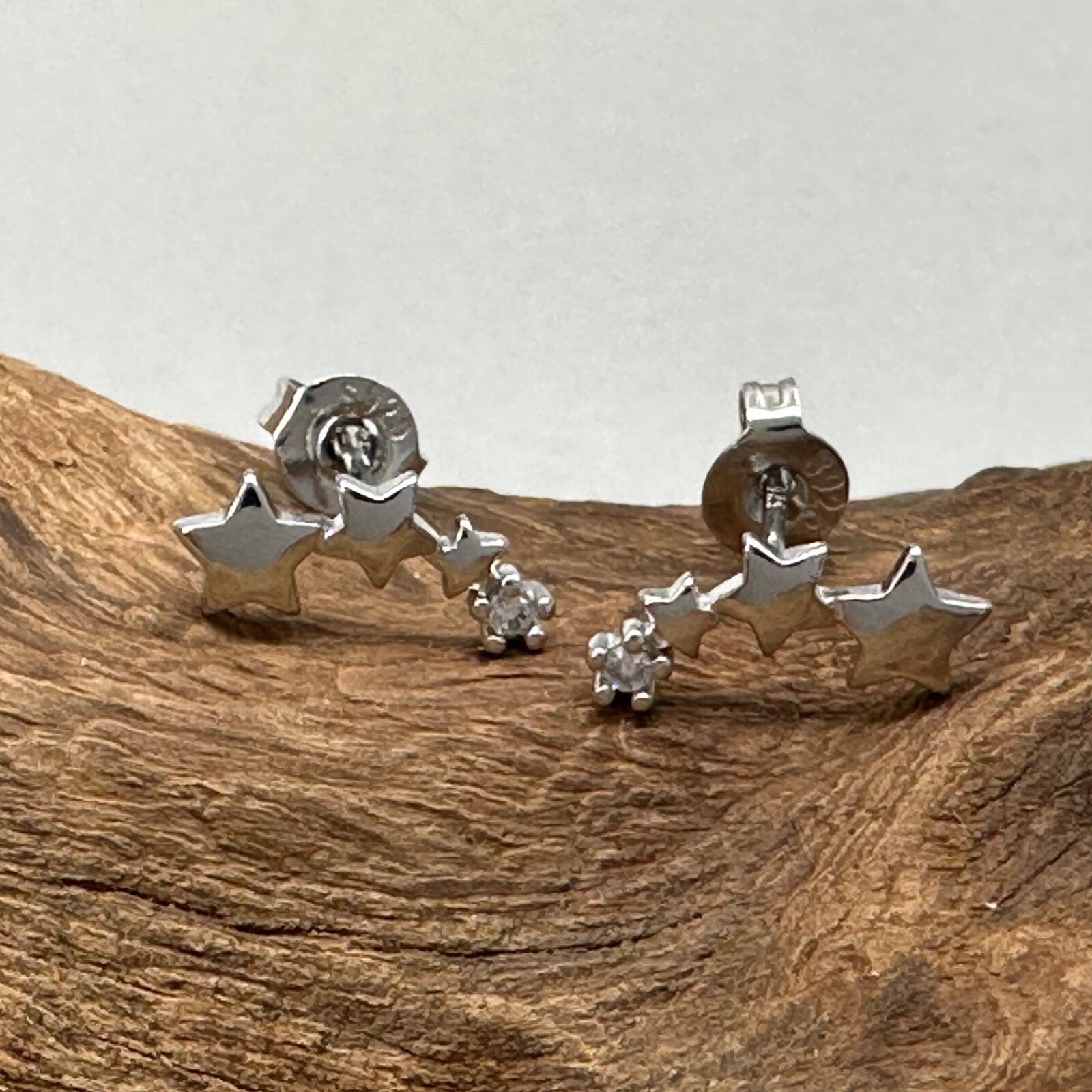 Brand New 925 Sterling Silver Triple Star Stud Earrings - Elegant, Modern Design