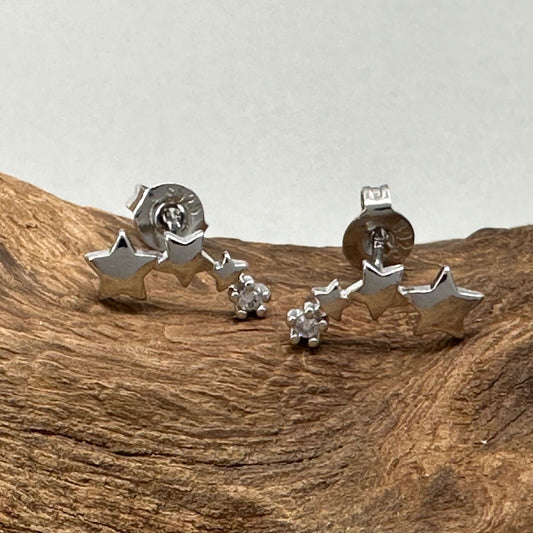 Brand New 925 Sterling Silver Triple Star Stud Earrings - Elegant, Modern Design
