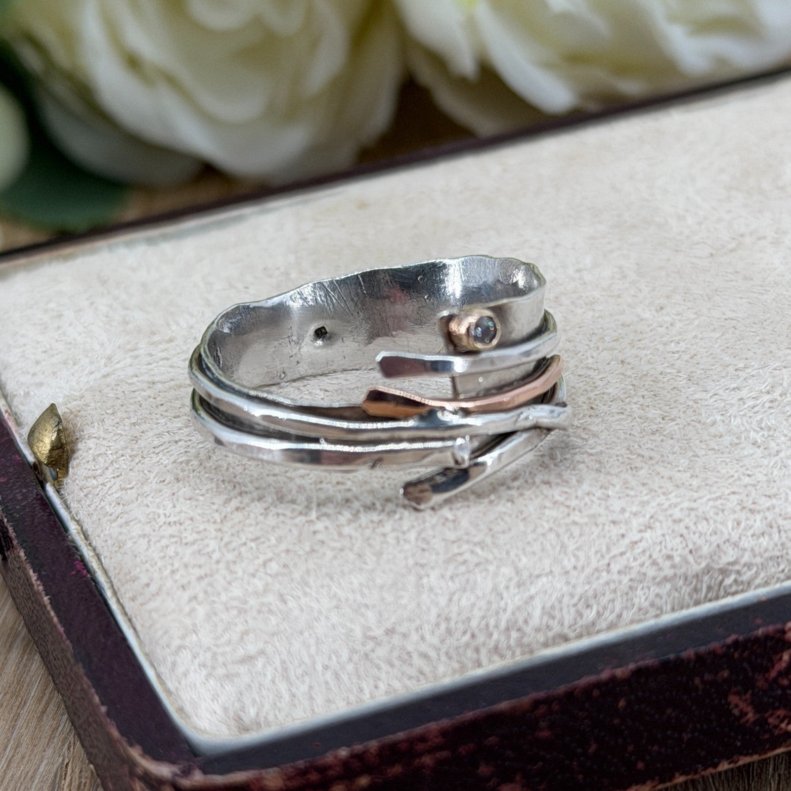 Handmade 925 Sterling Silver Diamond Ring with Gold Accents – UK Size U