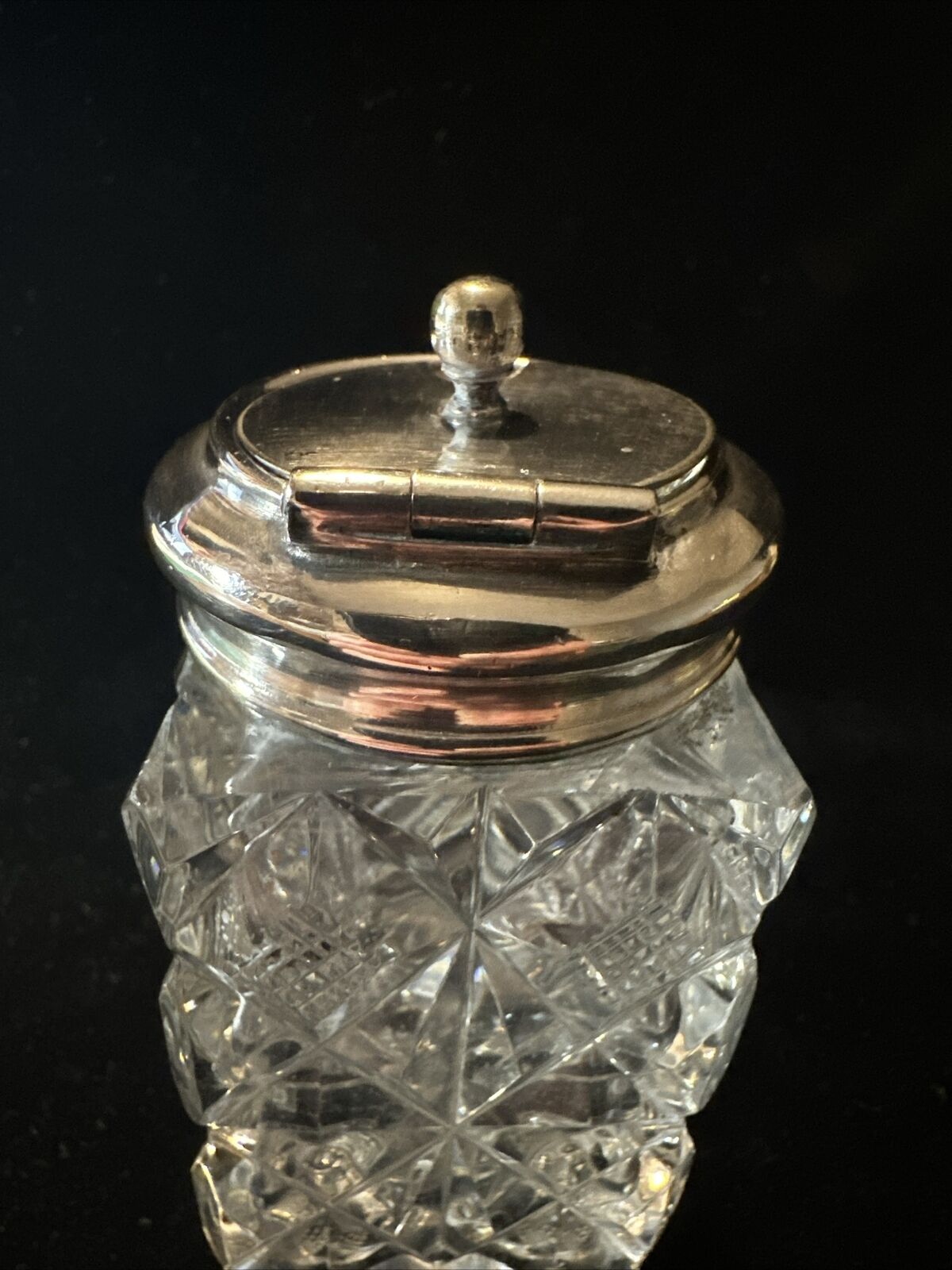 Antique Silver Plate & Cut Glass Mustard Pot