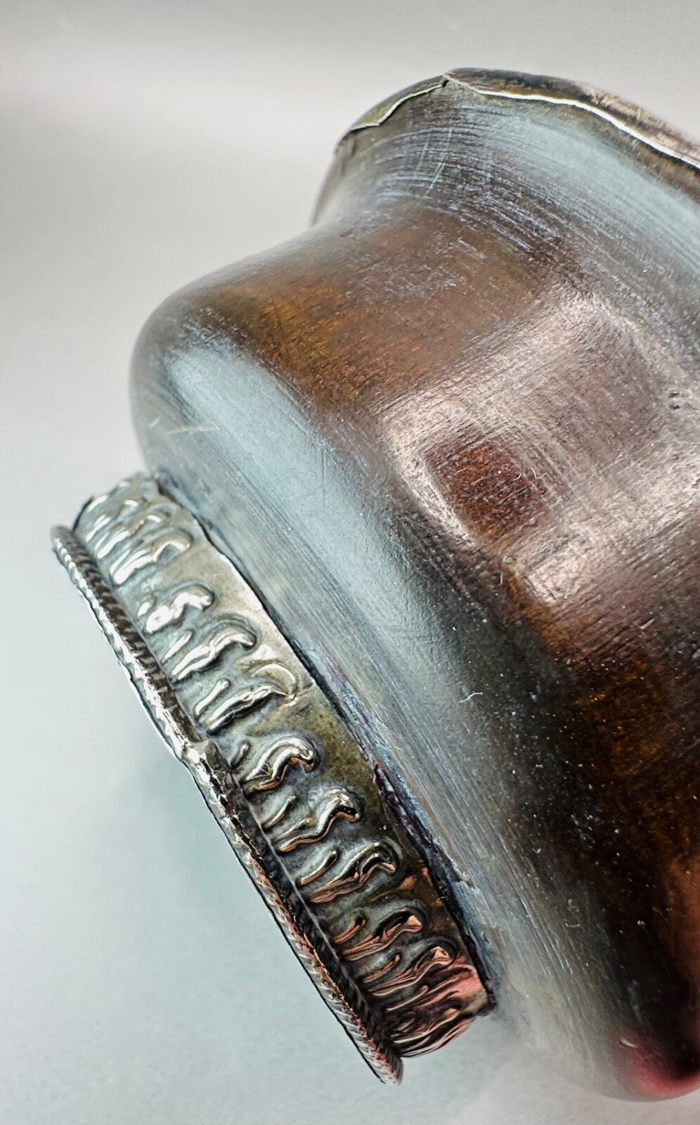 Antique White Metal & Hardwood Beggar's Bowl - Unique Piece