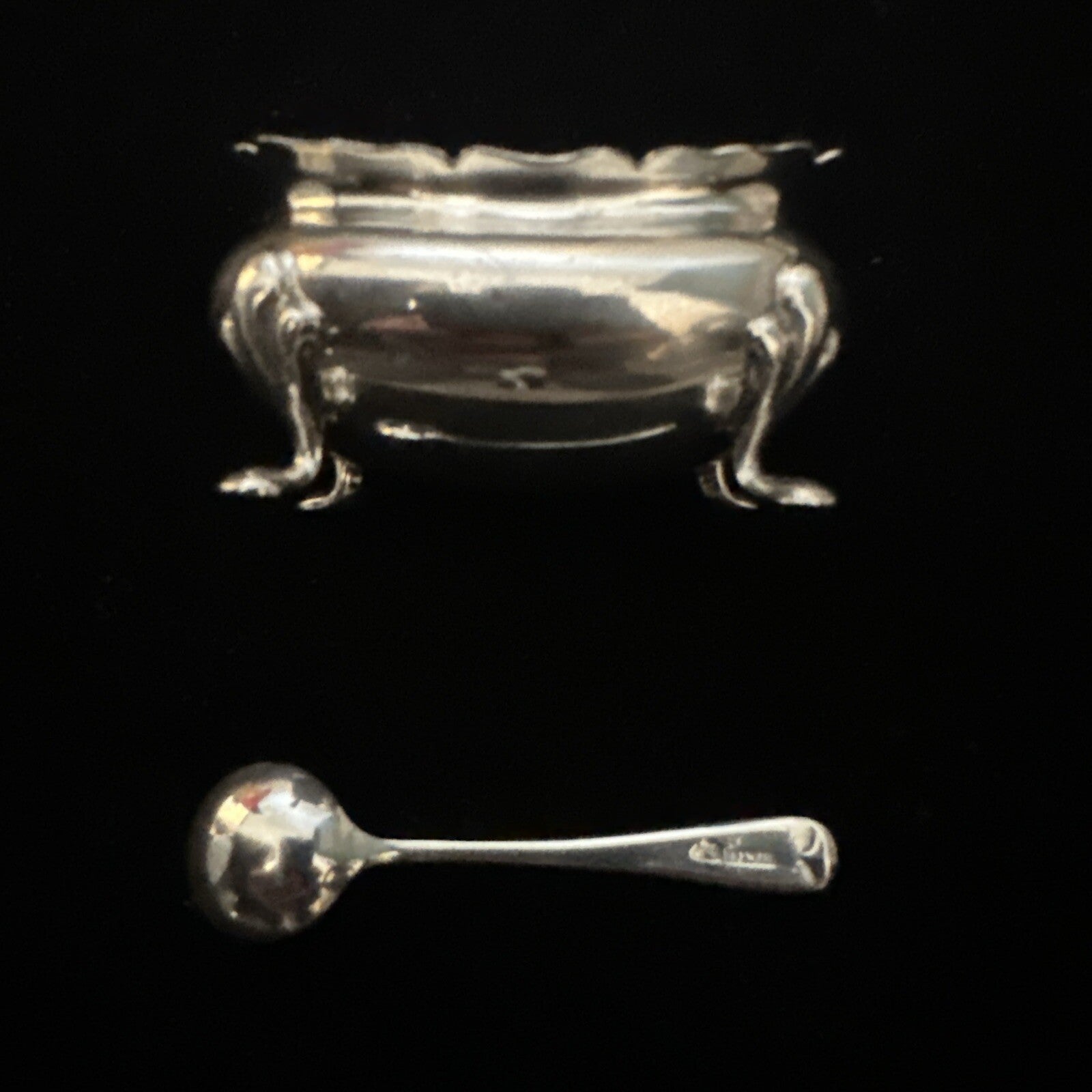 Vintage Silver Salt & Spoon - Birmingham 1963 Adie Brothers Ltd