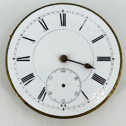 Antique Pocket Watch Movement – Key Wound, Enamel Dial – Working - 46.6mm