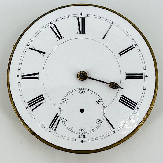 Antique Pocket Watch Movement – Key Wound, Enamel Dial – Working - 46.6mm