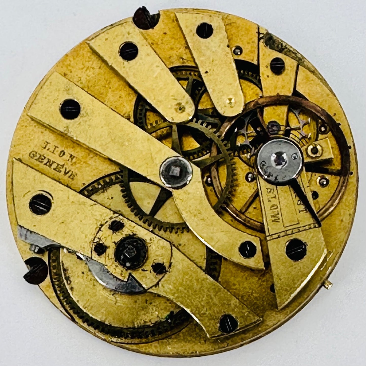 Antique Lion Genève Pocket Watch Movement, Key Wound, Working – 36.1mm