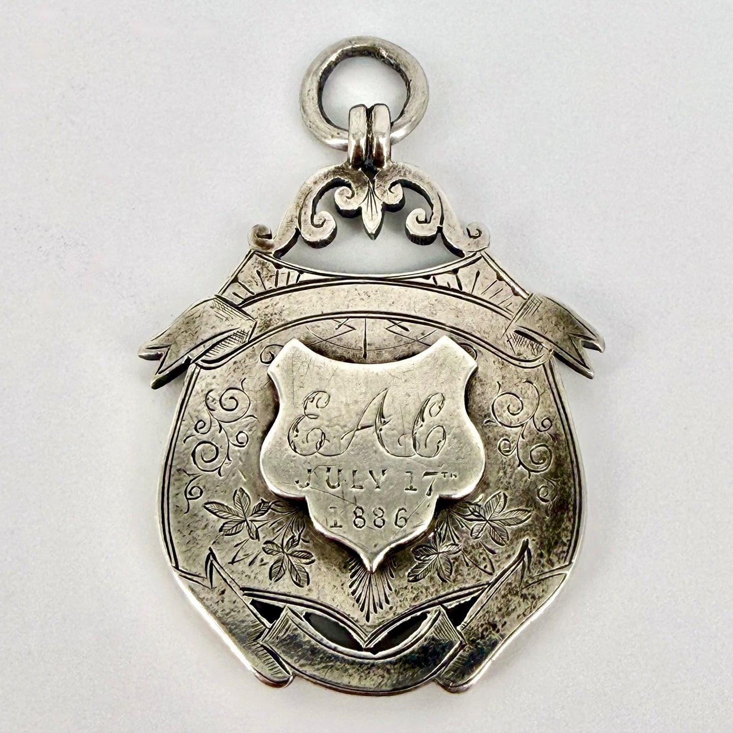Antique White Metal Watch Fob Medal – Engraved “EAC July 17th 1886”