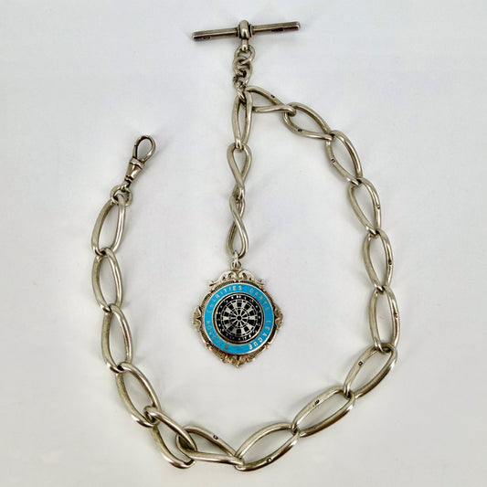 Antique Silver Albert Chain with T-Bar & Medallion – 1900 & 1924