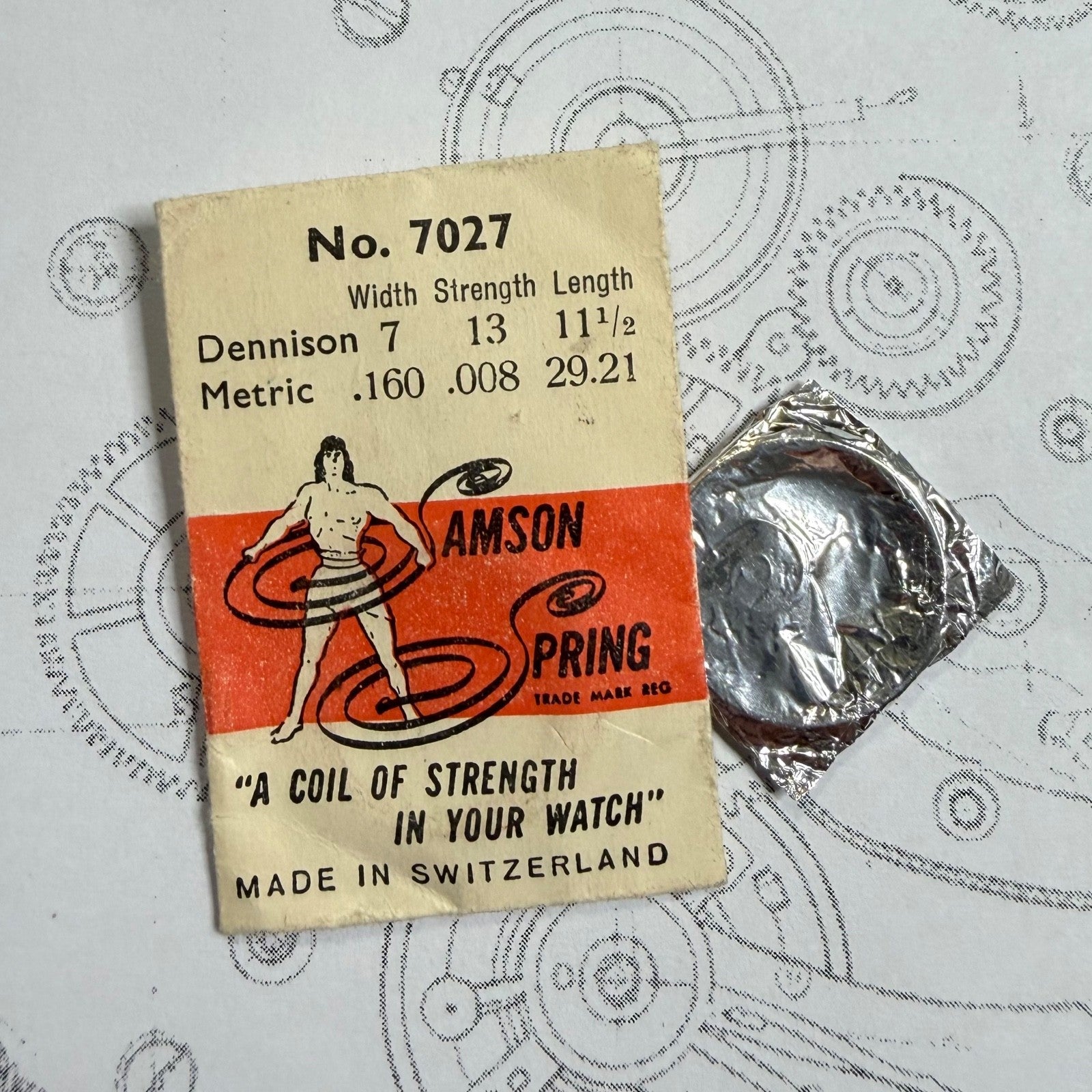 Samson Spring No. 7027 – Mainspring 1.60 x 0.08 x 11½" – Dennison 7 / 13