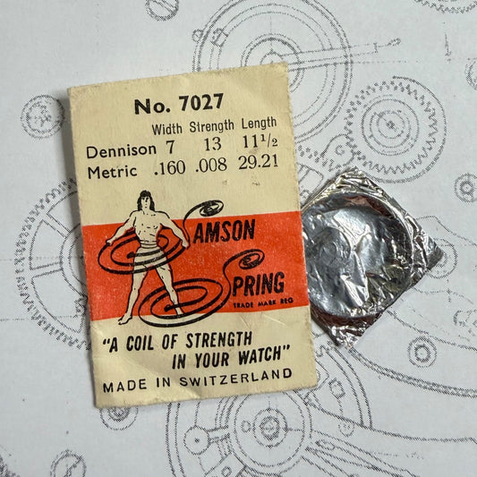 Samson Spring No. 7027 – Mainspring 1.60 x 0.08 x 11½" – Dennison 7 / 13