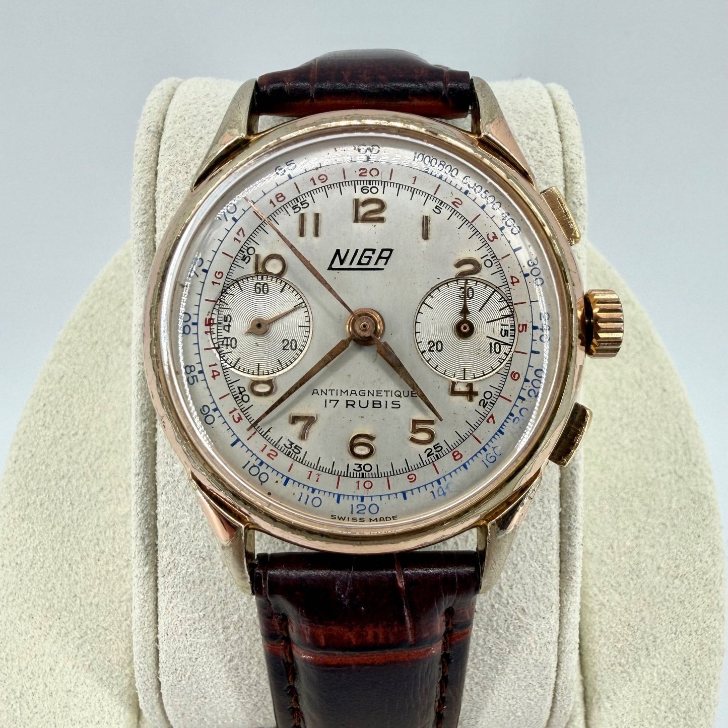 Vintage NIGA Swiss Chronograph Watch – Landeron 51 – Gold Plated – c.1940s–50s