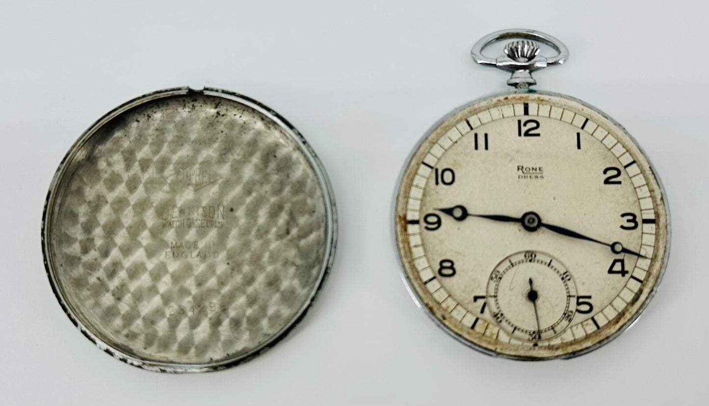 Antique Rone 15 Jewel Swiss Pocket Watch – Dennison Case – Working