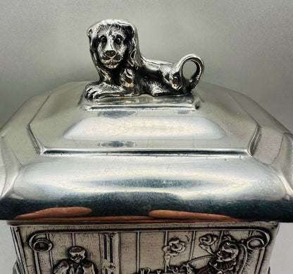 A.E. Williams Pewter Lidded Box with Lion Finial - Stunning Decorative Piece