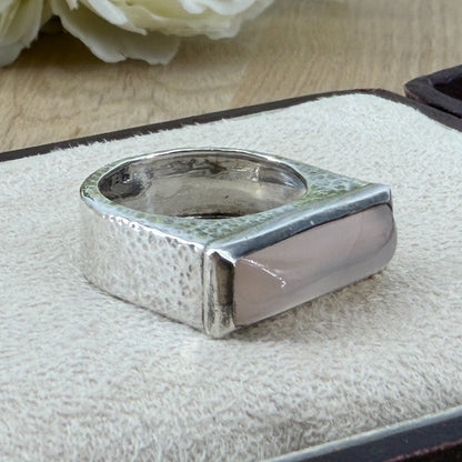 Vintage 925 Sterling Silver Rose Quartz Ring – UK Size Q – Rectangular Cabochon