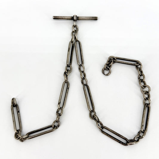 Antique Sterling Silver Albert Pocket Watch Chain – 1884 T-Bar – Henry Pope