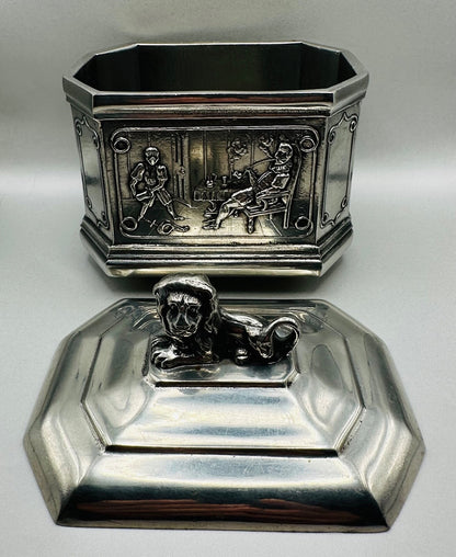 A.E. Williams Pewter Lidded Box with Lion Finial - Stunning Decorative Piece