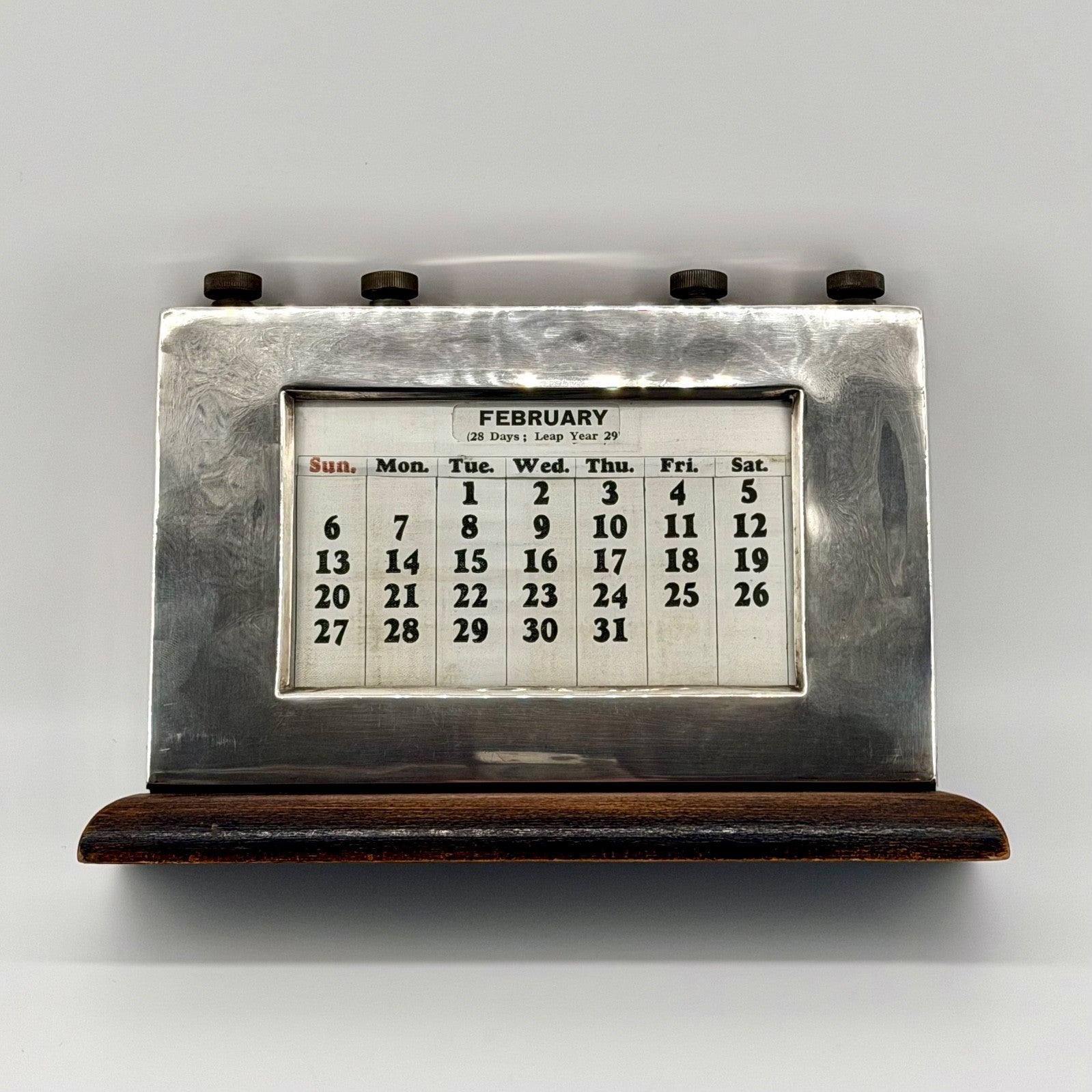 1939 Sterling Silver Desk Calendar – Birmingham – W.J. Myatt & Co