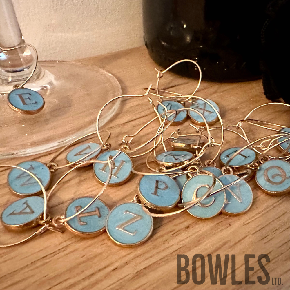 A to Z Wine Glass Charms – Pack of 26 Alphabet Drink Markers with Velvet Bag