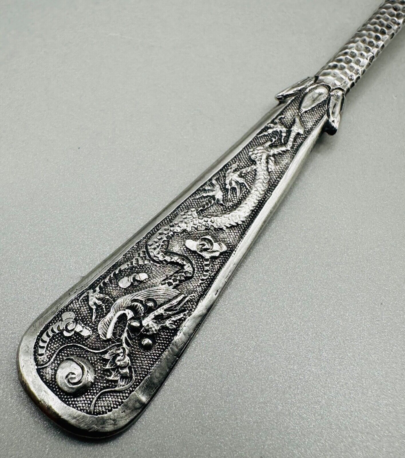 Antique Chinese Export Silver Fish Knife - Intricate Dragon and Floral Design
