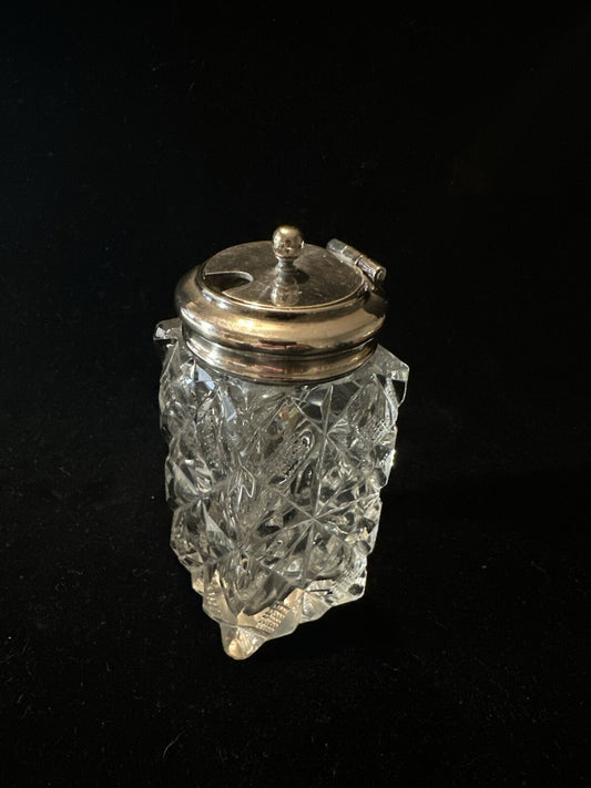 Antique Silver Plate & Cut Glass Mustard Pot